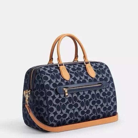 NWT Coach Rowan Large Satchel Bag in Signature Denim Canvas Cherry Charm CY699 - Picture 6 of 14